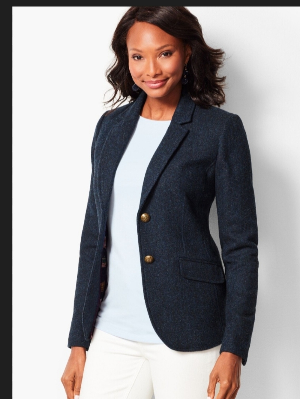 Talbots Alberdeen Wool Herringbone Office Outing Blazer Sz 6 Blue